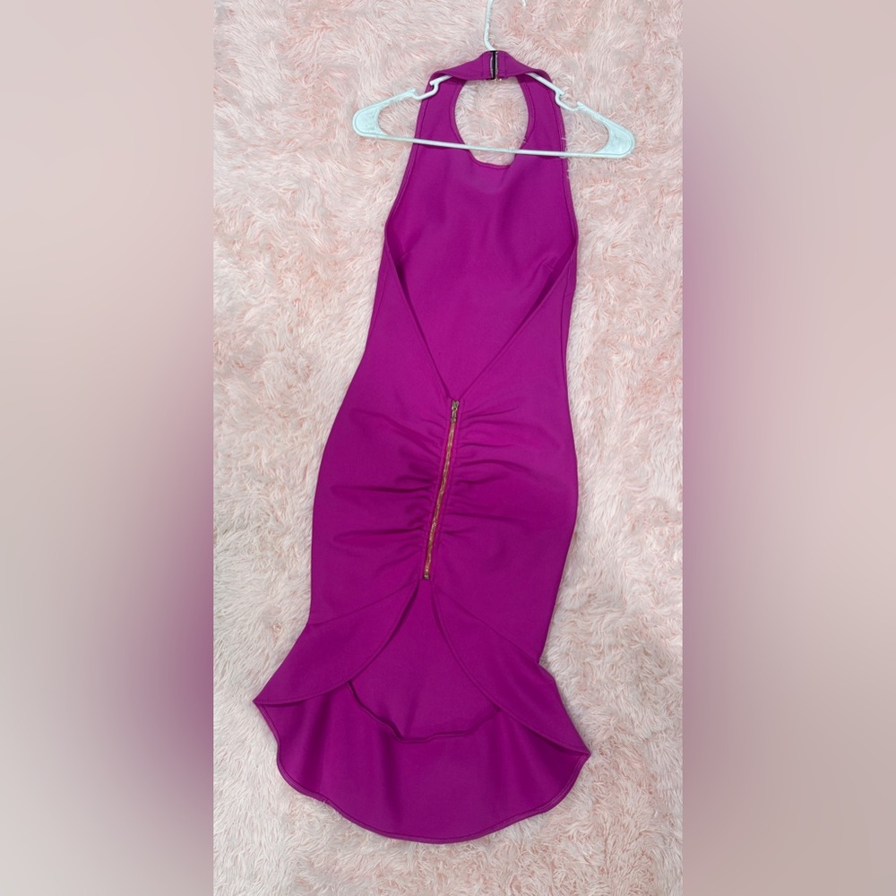 Vibrant Purple Backless Ruched Bodycon Dress